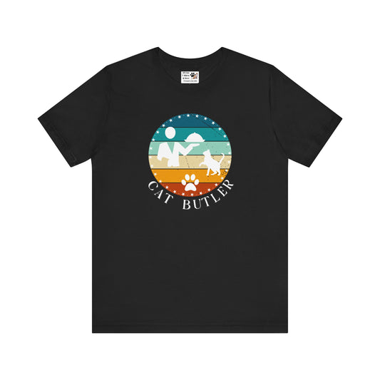 "Cat Butler" T-Shirt - Vintage Sunset Style Graphic - (Unisex Jersey Short Sleeve Tee - Perfect Gift for Cat Lovers!)