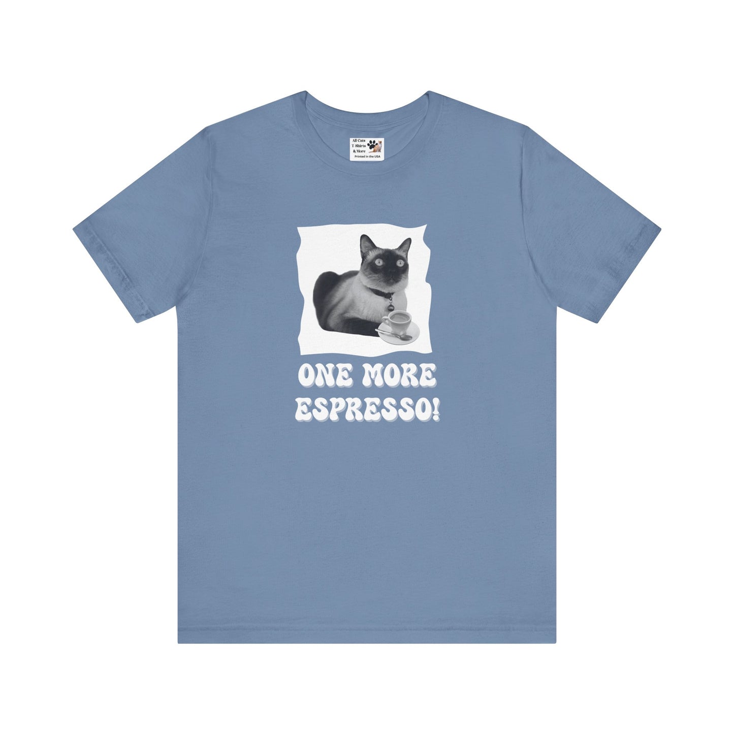 One More Espresso! - (Cat & Coffee T-Shirt #3, Black & White)