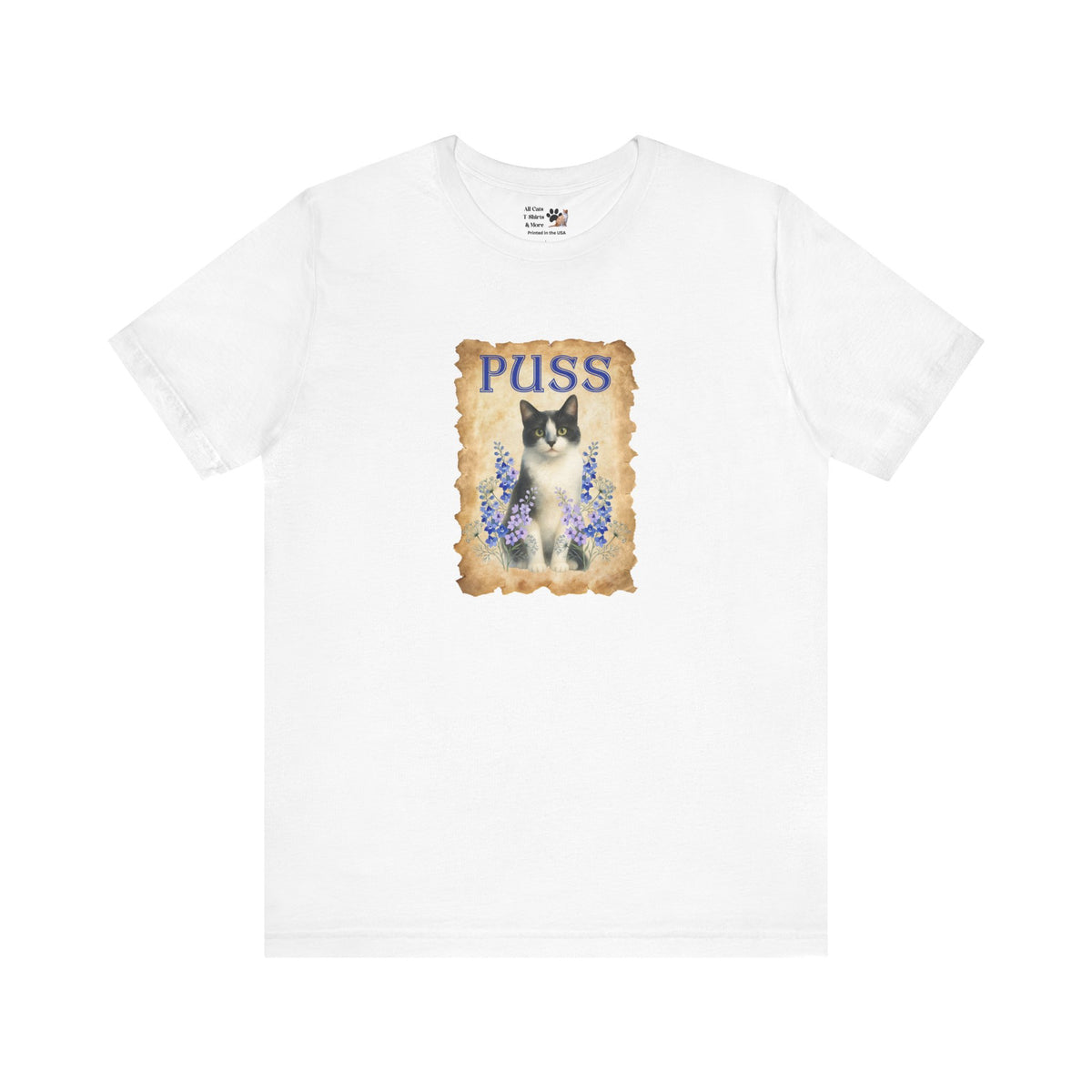 "Puss" Vintage Floral Cat T-Shirt - (Pussycat Graphic Tee)