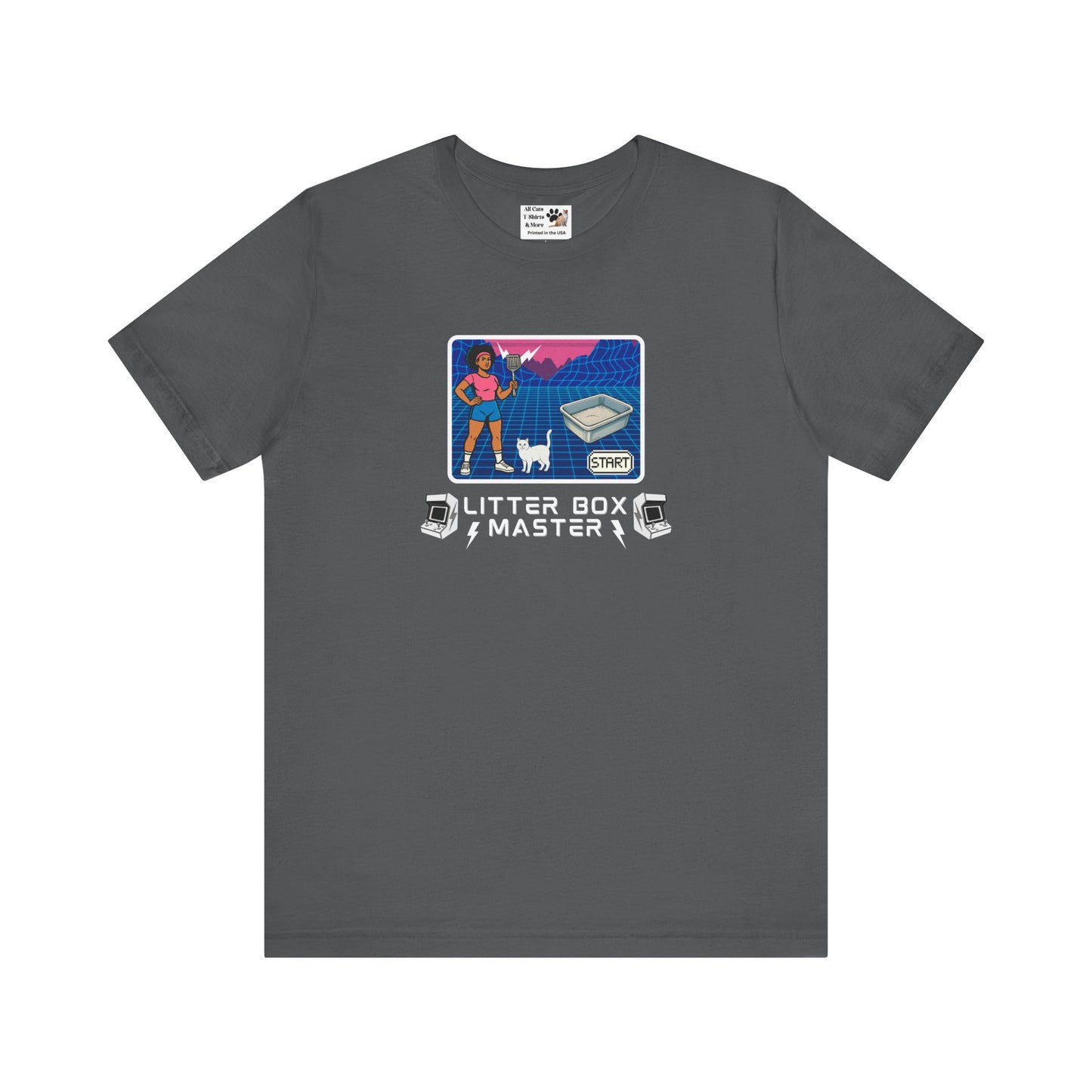 Litter Box Master T-Shirt [Tee #2] - (Funny Retro "Cat Litter Scooping Arcade Game" T-Shirt)