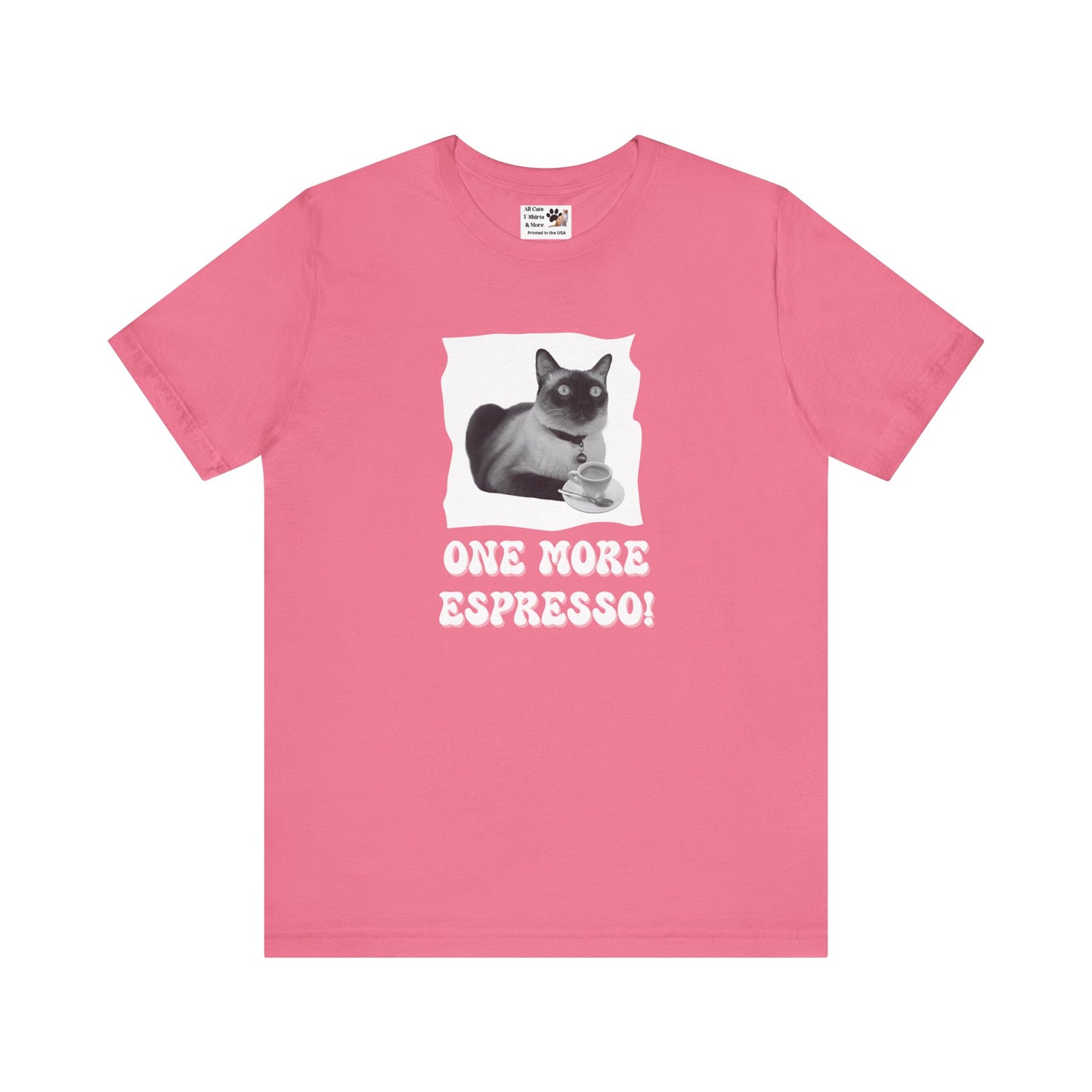 One More Espresso! - (Cat & Coffee T-Shirt #3, Black & White)