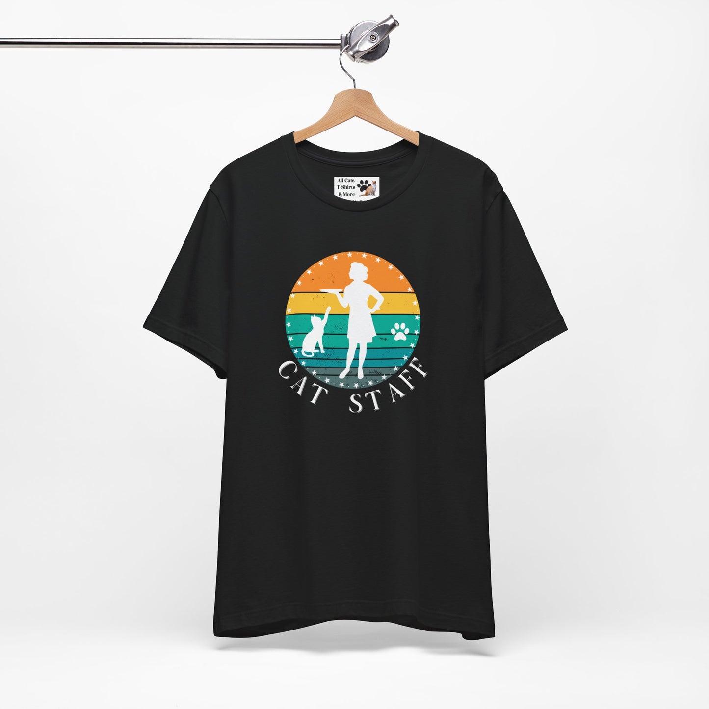Cat Staff T-Shirt - (A Colorful "Vintage Sunset Style" Design, Unisex Jersey Short Sleeve Tee - Perfect for Cat Lovers!)