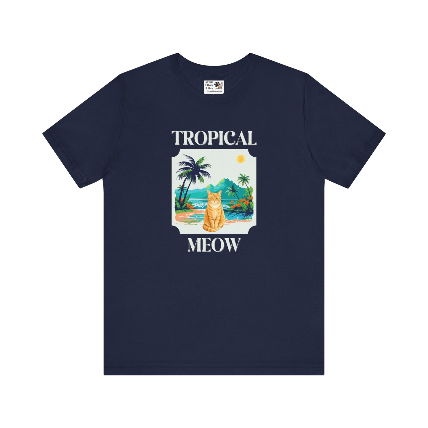 Tropical Meow Cat Tee — (Retro Beach Cat Graphic T-Shirt)