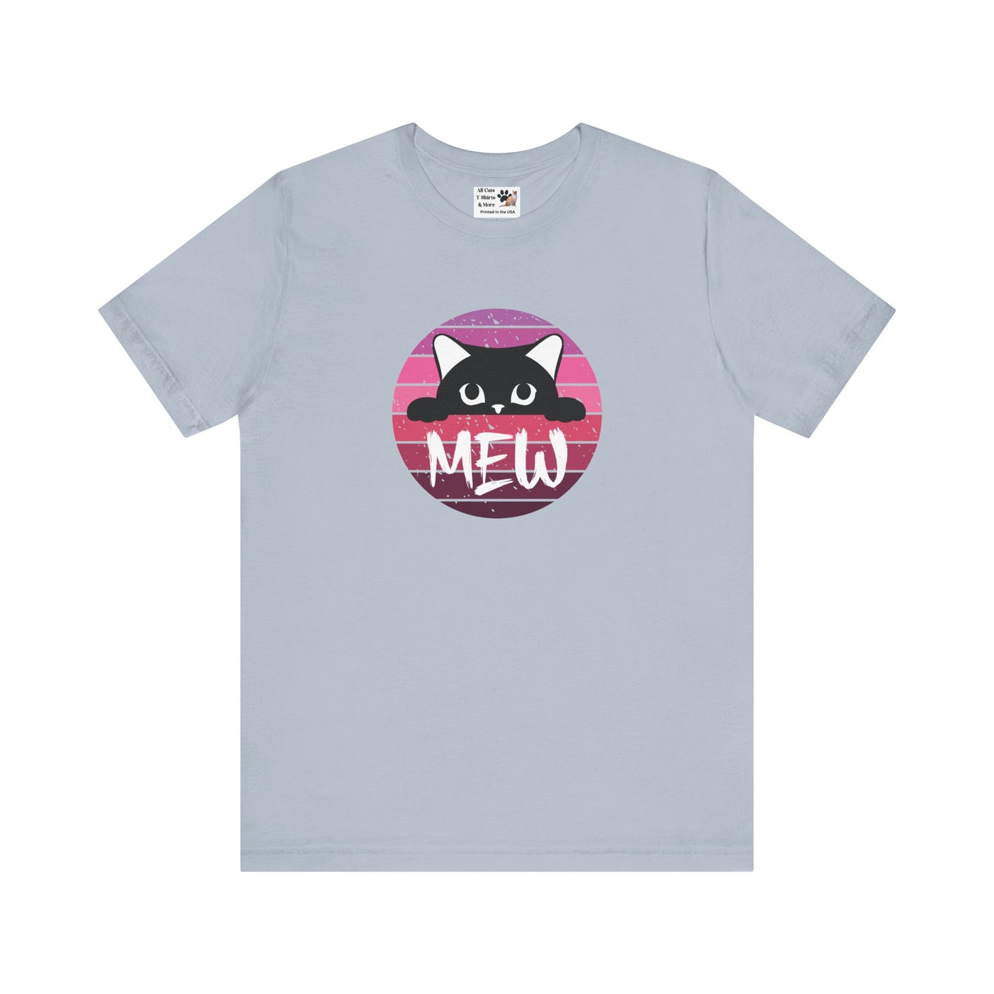 Cute Black Cat "MEW" Graphic Tee - (Pink Vintage Sunset T‑Shirt)