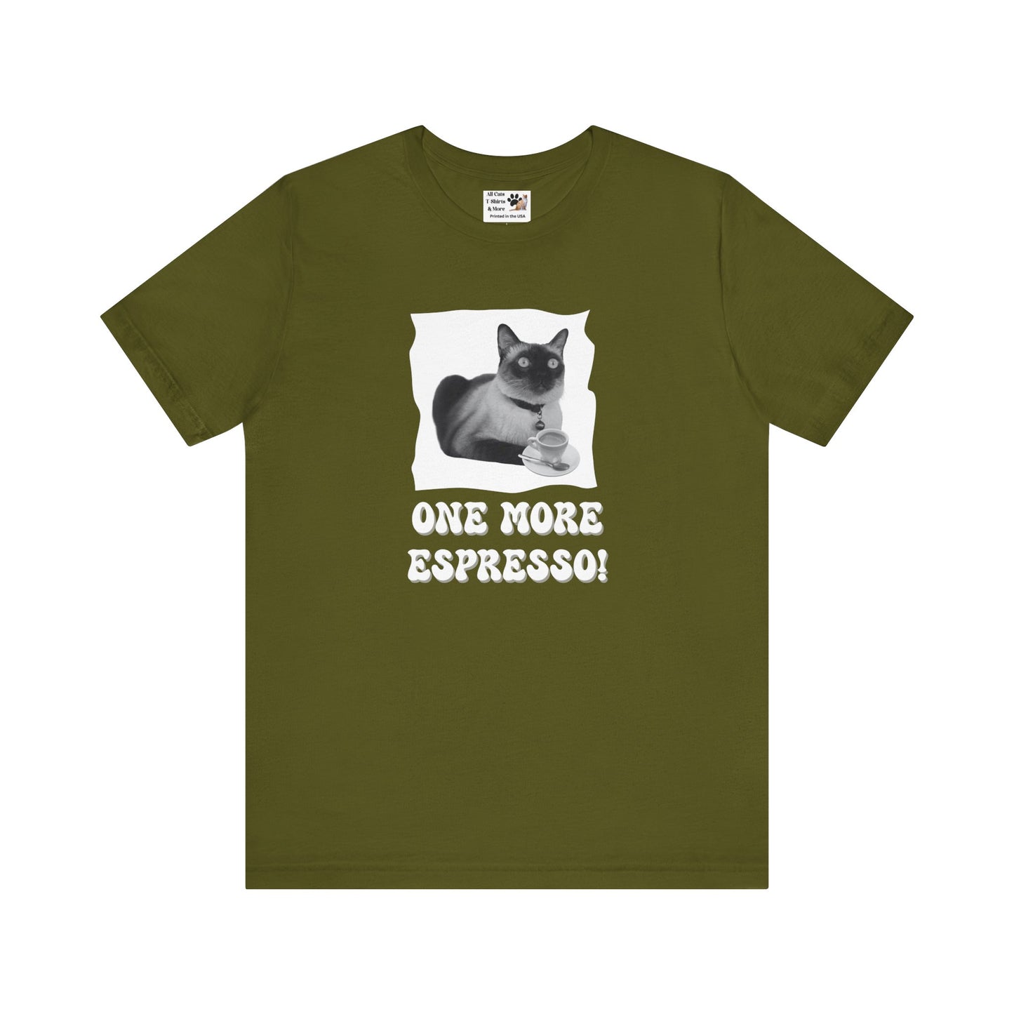 One More Espresso! - (Cat & Coffee T-Shirt #3, Black & White)
