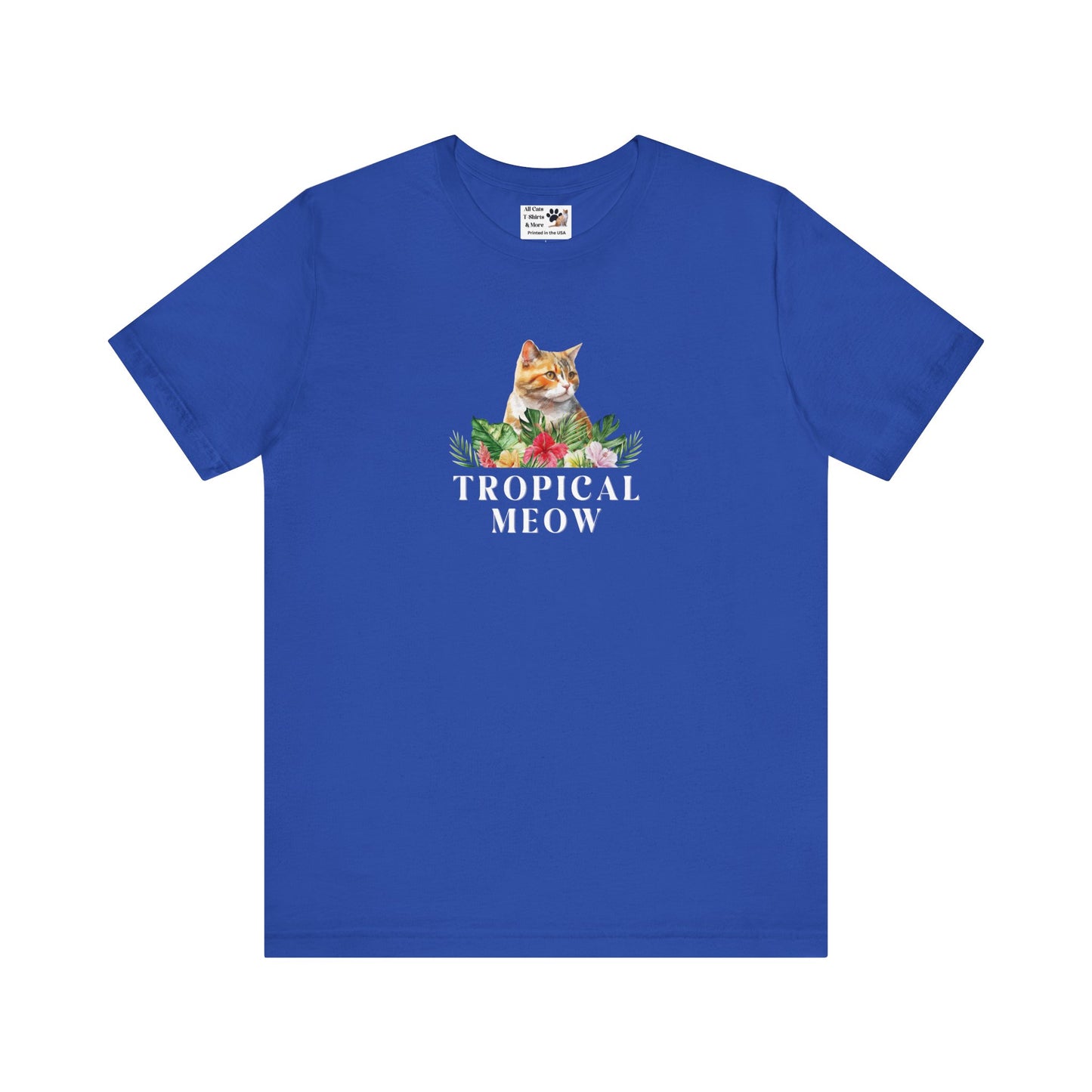 Tropical Meow Cat T-Shirt - (Cute Floral Cat Tee, Tropical Meow #2 No Background)