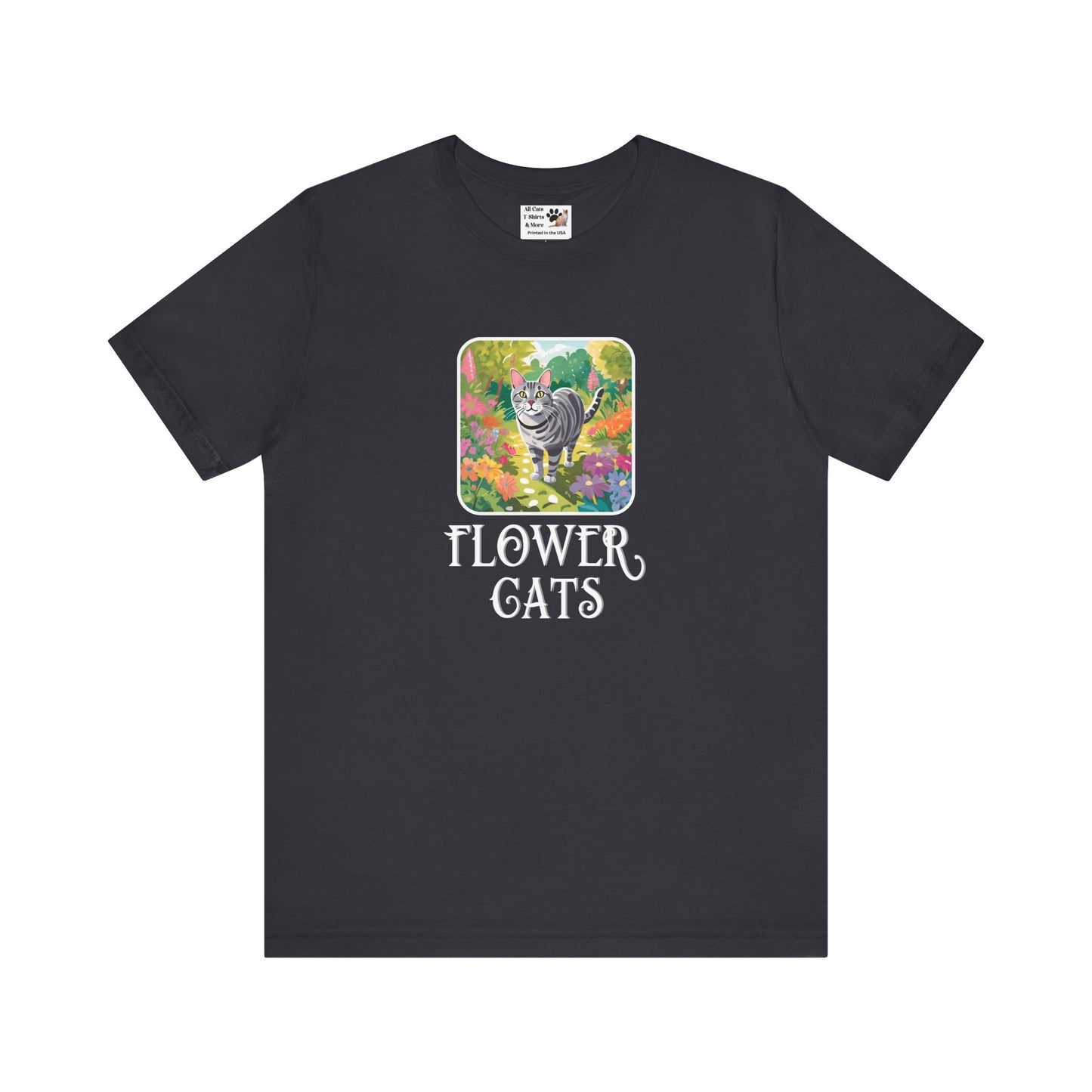Flower Cats T-Shirts - (Flower Cats Tee #4, Cat in Wildflower Garden T-Shirt, Cat Mom Tee)