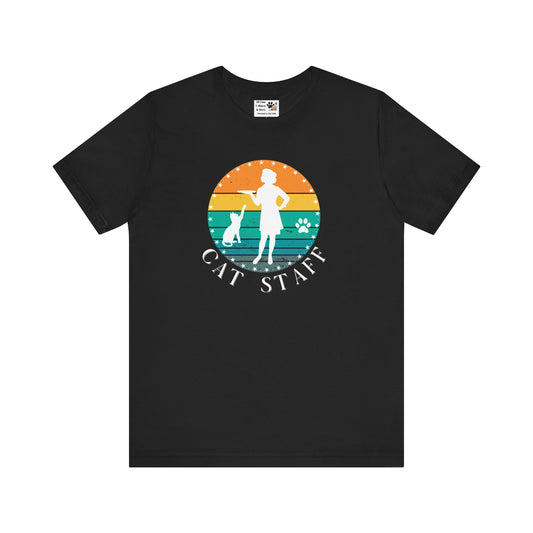 Cat Staff T-Shirt - (A Colorful "Vintage Sunset Style" Design, Unisex Jersey Short Sleeve Tee - Perfect for Cat Lovers!)