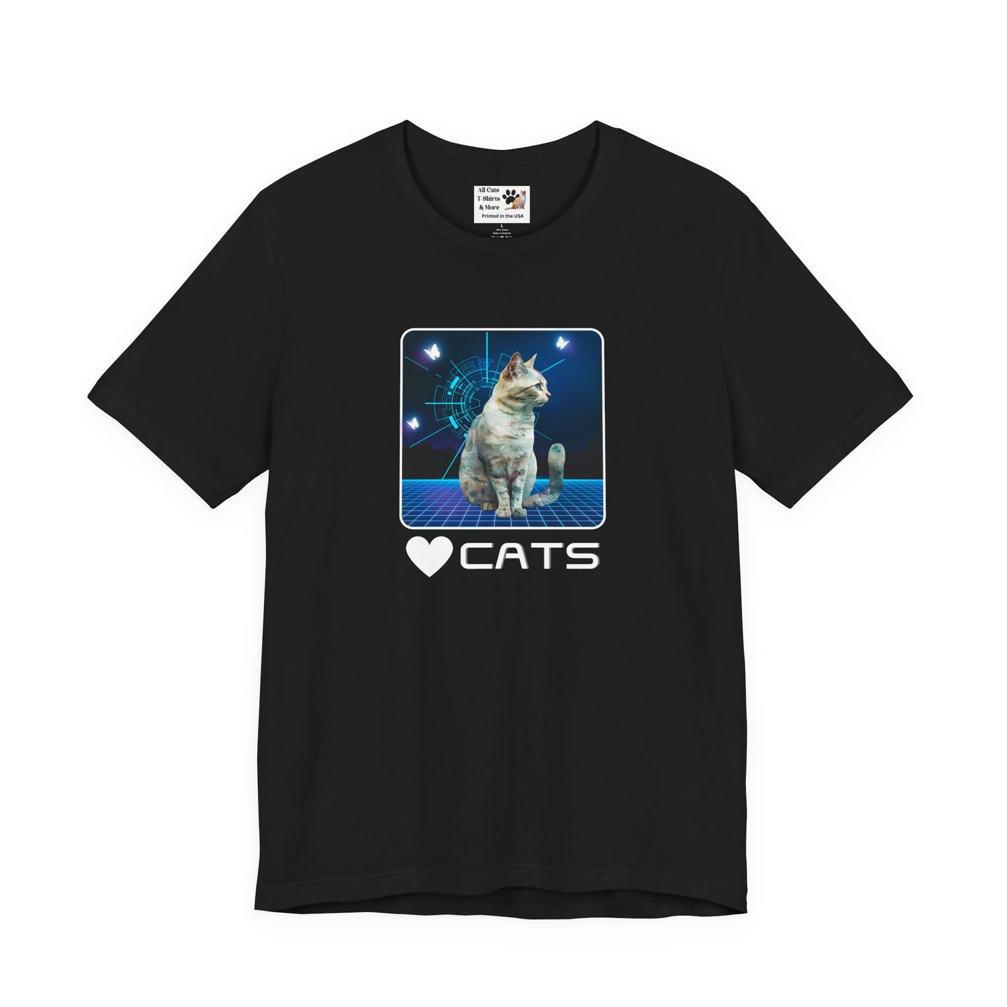 "Heart Cats" or "Love Cats" Retro T‑Shirt  - (Futuristic Vintage Style Fun Cat Tee #1)