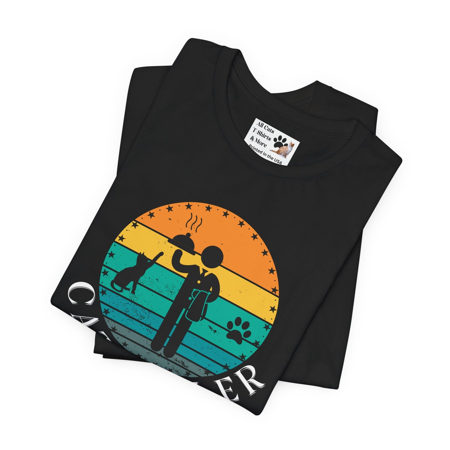 Cat Butler T-Shirt - (A Colorful "Vintage Sunset Style" Design, Unisex Short Sleeve Tee - Perfect for Cat Parents!)