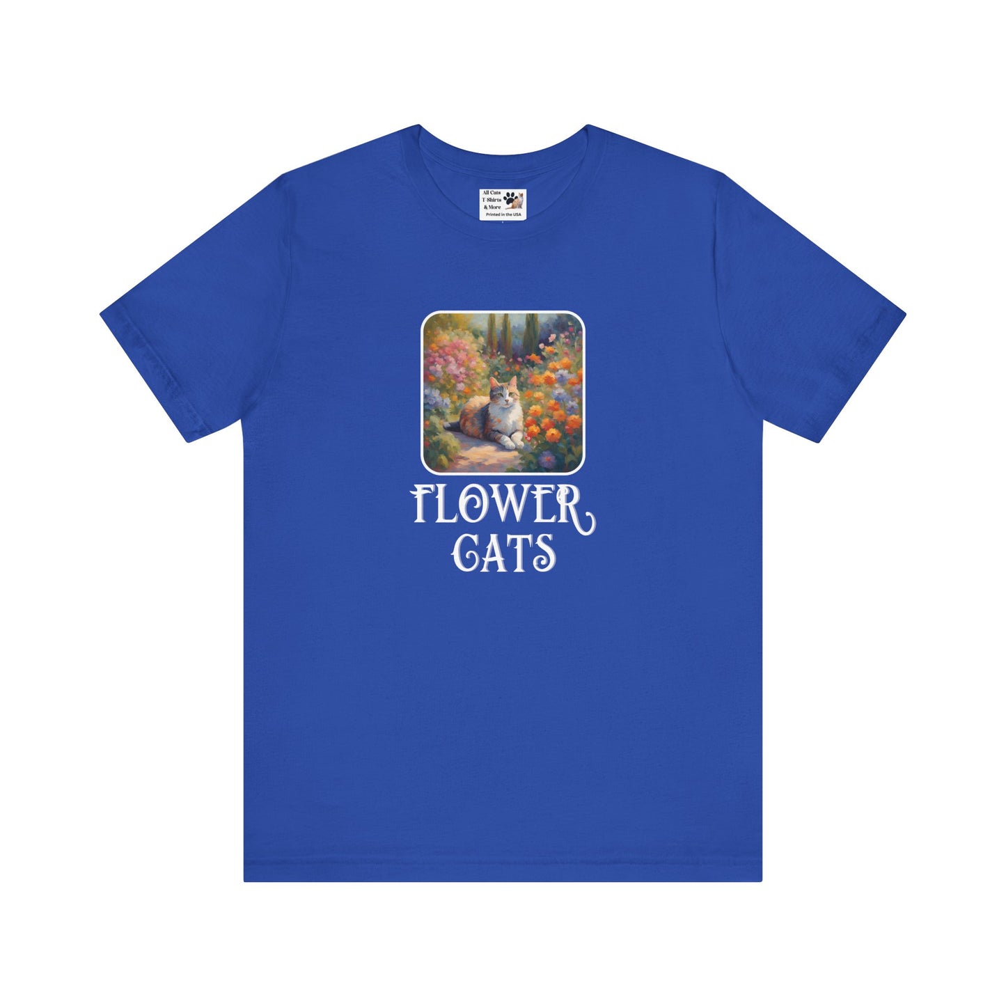 Flower Cats T-Shirt — (Flower Cats Tee #1, Colorful Garden Cat T-Shirt for Cat Fans & Cat Lovers!)