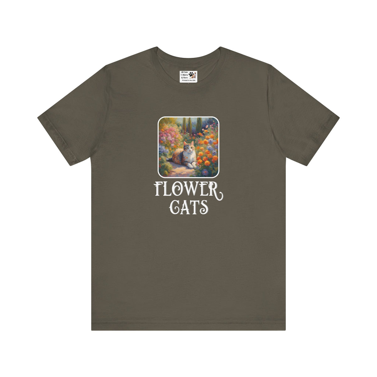 Flower Cats T-Shirt — (Flower Cats Tee #1, Colorful Garden Cat T-Shirt for Cat Fans & Cat Lovers!)