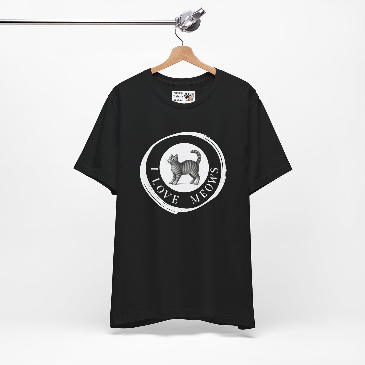 I Love Meows T-Shirt (Tee #2, Etched Cat in Brushed Circle for Cat People)
