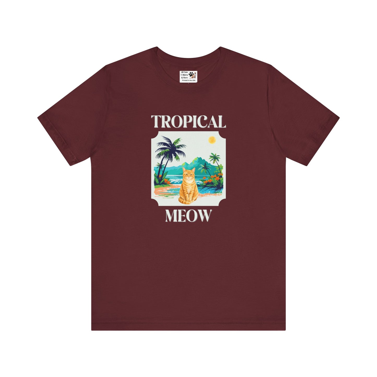 Tropical Meow Cat Tee — (Retro Beach Cat Graphic T-Shirt)