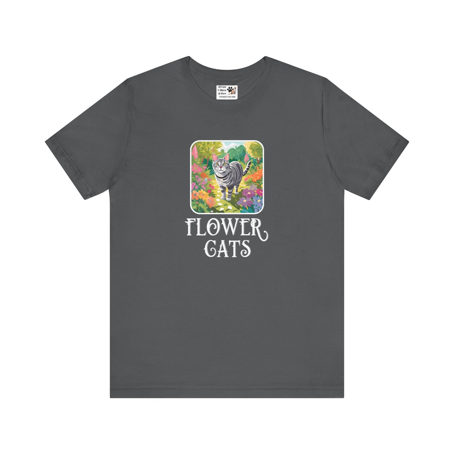 Flower Cats T-Shirts - (Flower Cats Tee #4, Cat in Wildflower Garden T-Shirt, Cat Mom Tee)