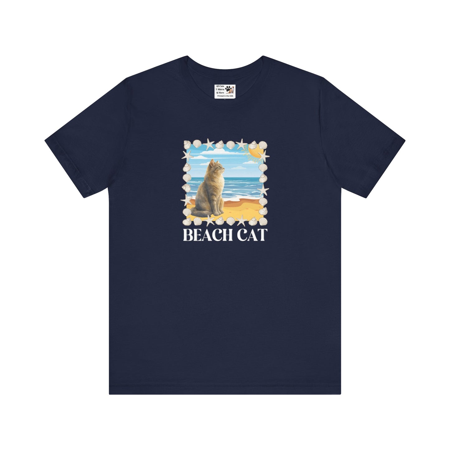 Beach Cat T-Shirt - (Vintage Coastal Cat Graphic Tee)
