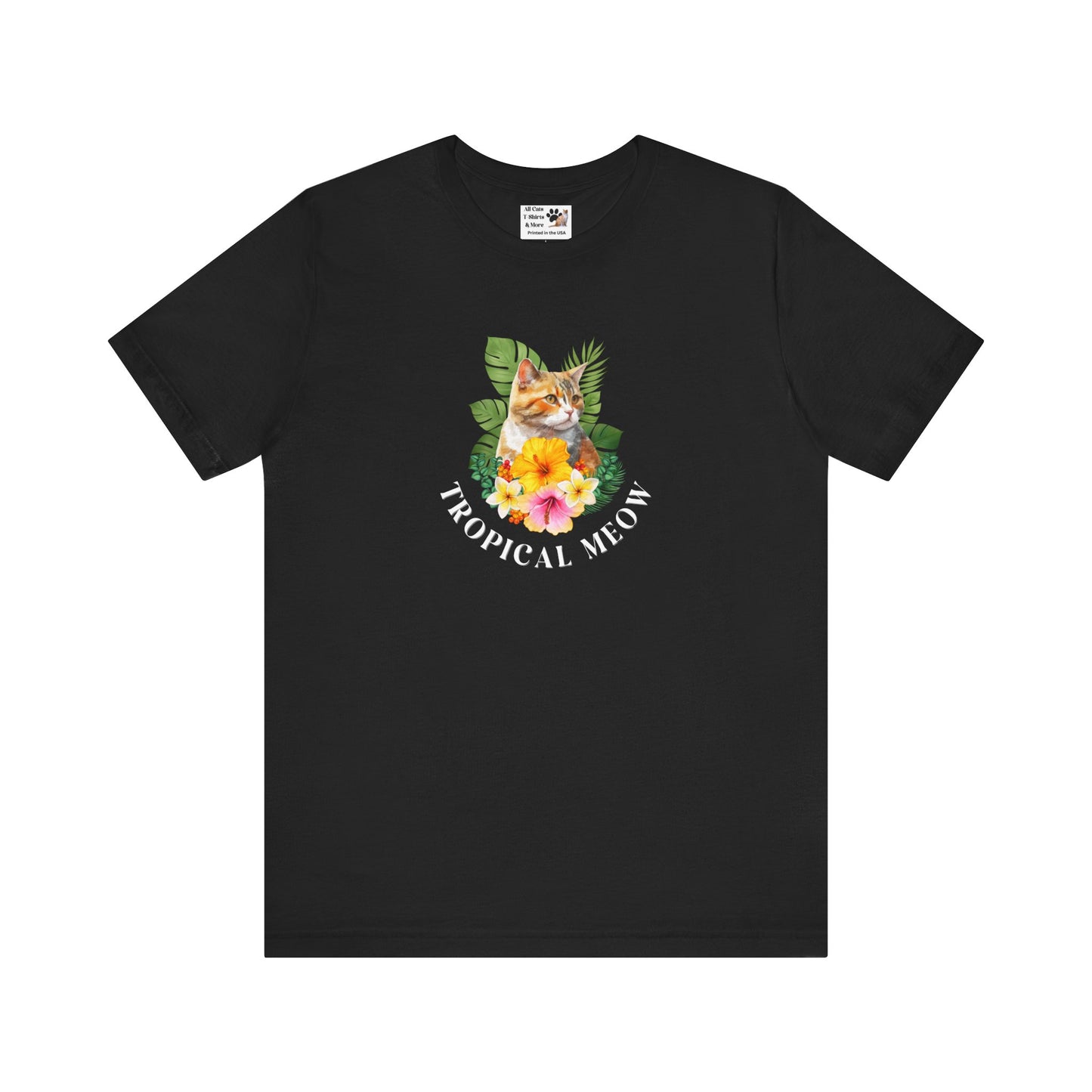 Tropical Meow T-Shirt — Tropical Style Cat Fan Graphic Tee (#3 No Background)