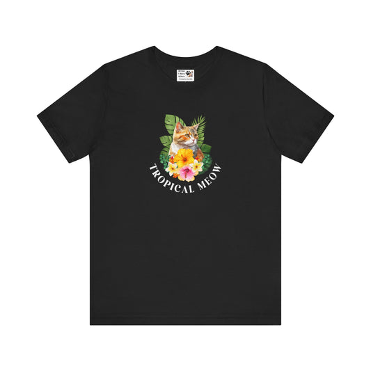 Tropical Meow T-Shirt — Tropical Style Cat Fan Graphic Tee (#3 No Background)