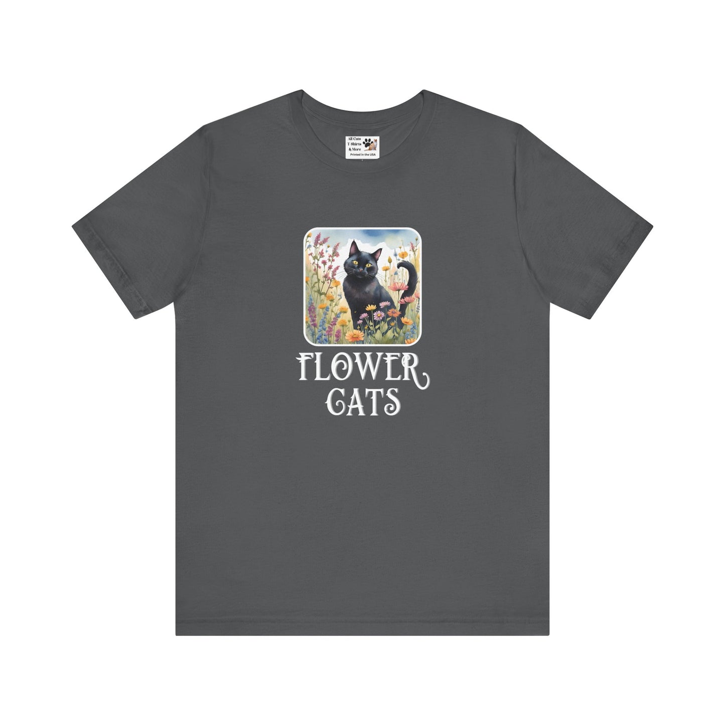 Flower Cats T-Shirt - (Flower Cat Tee #2, Black Cat Garden T-Shirt  - Whimsical Floral Cat Tee for Cat Lovers)