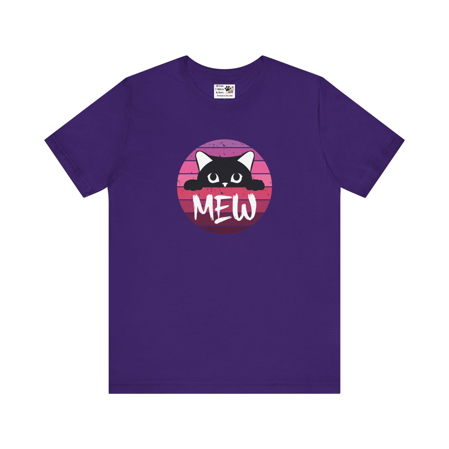 Cute Black Cat "MEW" Graphic Tee - (Pink Vintage Sunset T‑Shirt)