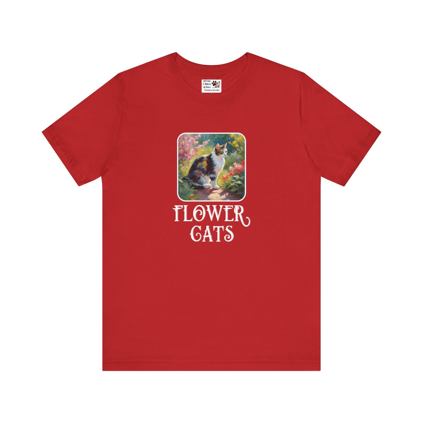 Flower Cats T-Shirt - (Flower Cat Tee #3, Calico Garden Cat T-Shirt for Cat Lovers, Cat Moms)
