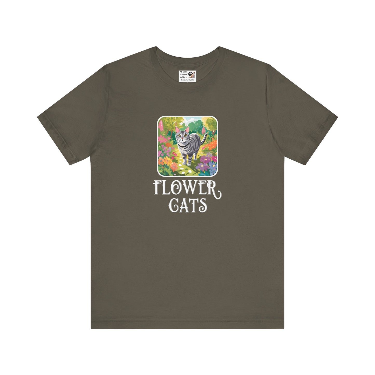 Flower Cats T-Shirts - (Flower Cats Tee #4, Cat in Wildflower Garden T-Shirt, Cat Mom Tee)