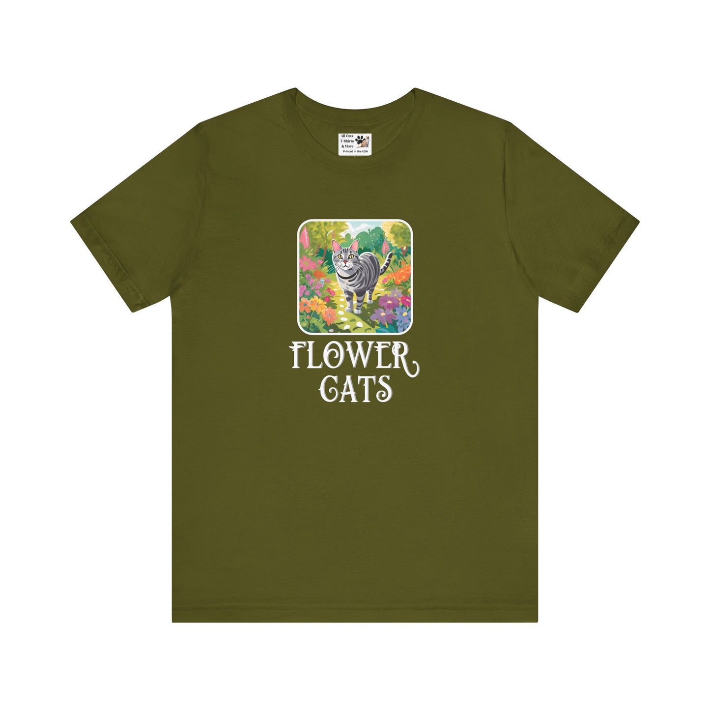 Flower Cats T-Shirts - (Flower Cats Tee #4, Cat in Wildflower Garden T-Shirt, Cat Mom Tee)