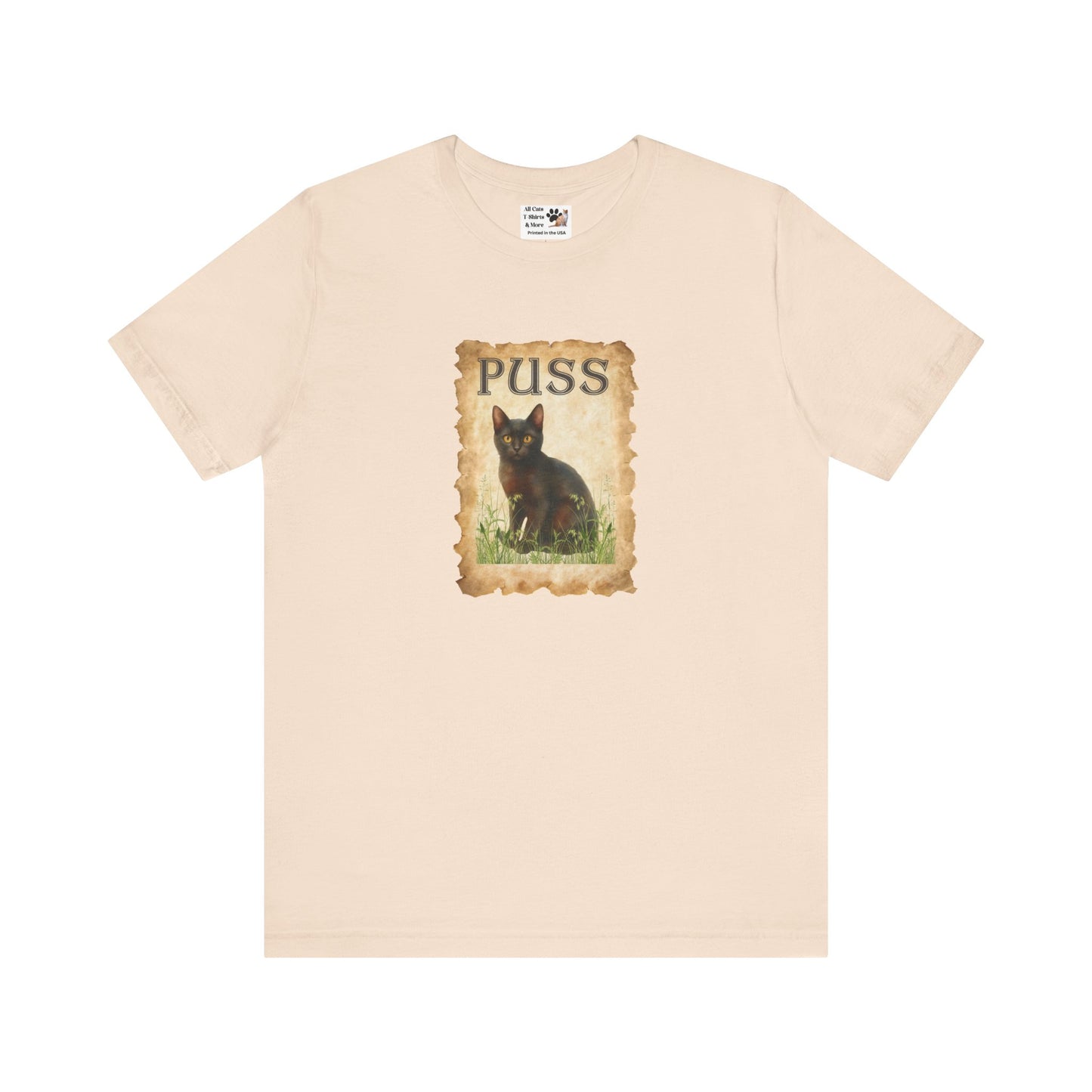 "Puss" Vintage Black Cat T-Shirt - (Pussycat Graphic Tee #2)