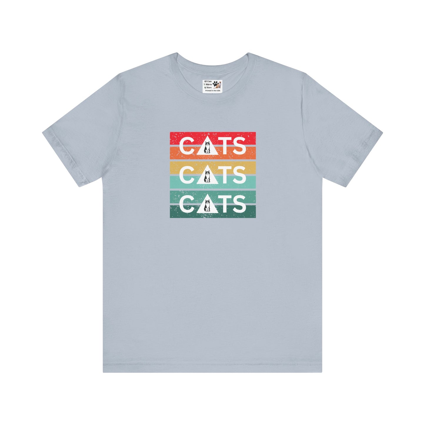 Vintage Sunset Cats T-Shirt - (Retro Cat Graphic Tee, "Triple Cat" Tee for Cat Lovers)