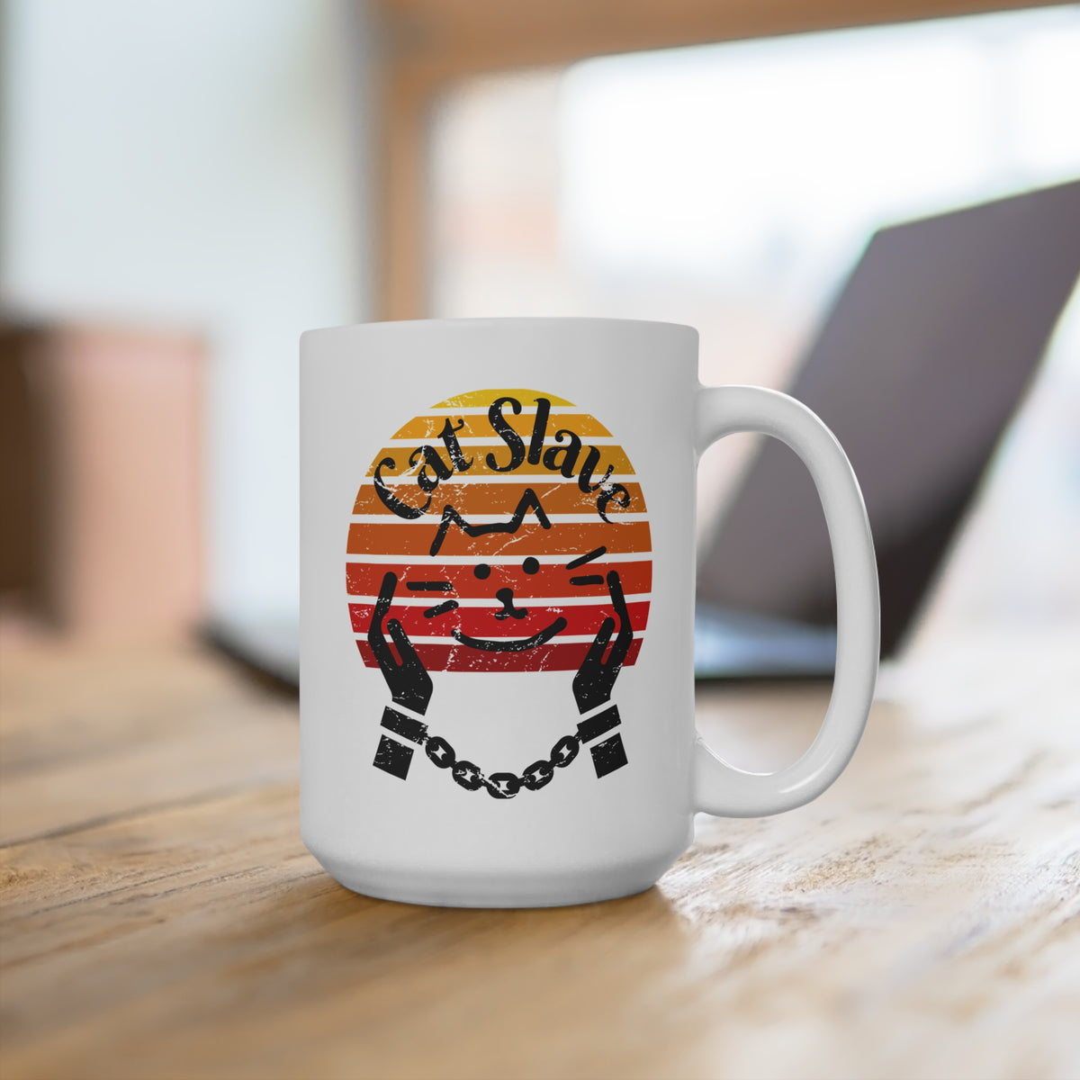 Cat Slave Vintage Sunset Mug 15oz - Purrfect Gift for Cat Lovers