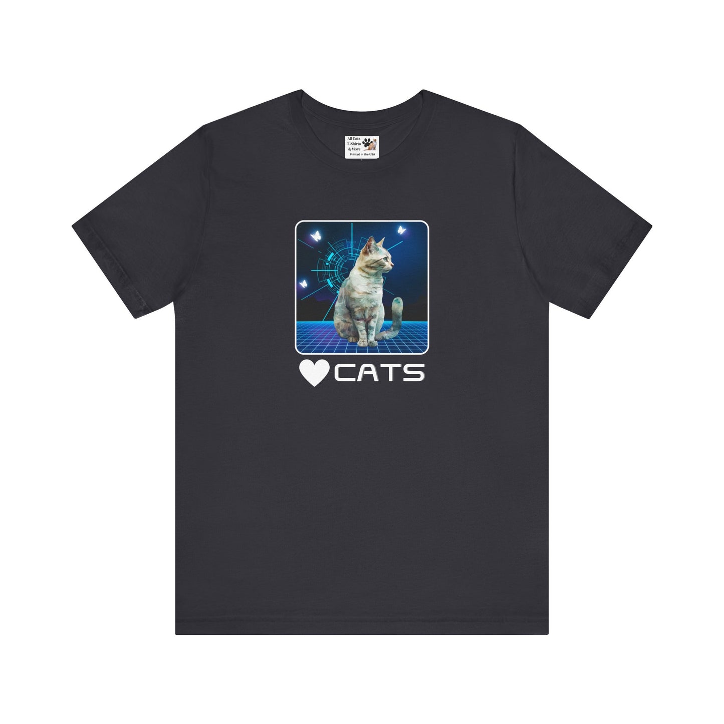 "Heart Cats" or "Love Cats" Retro T‑Shirt  - (Futuristic Vintage Style Fun Cat Tee #1)