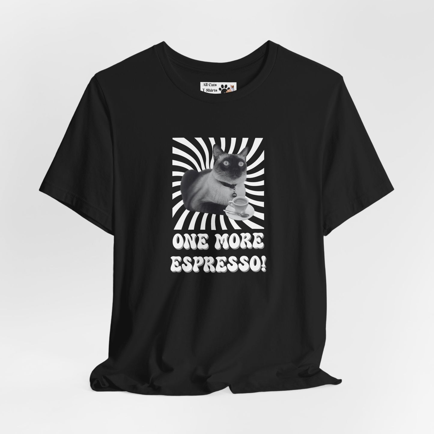 One More Espresso! - (Cat & Coffee T-Shirt #1, Black & White)