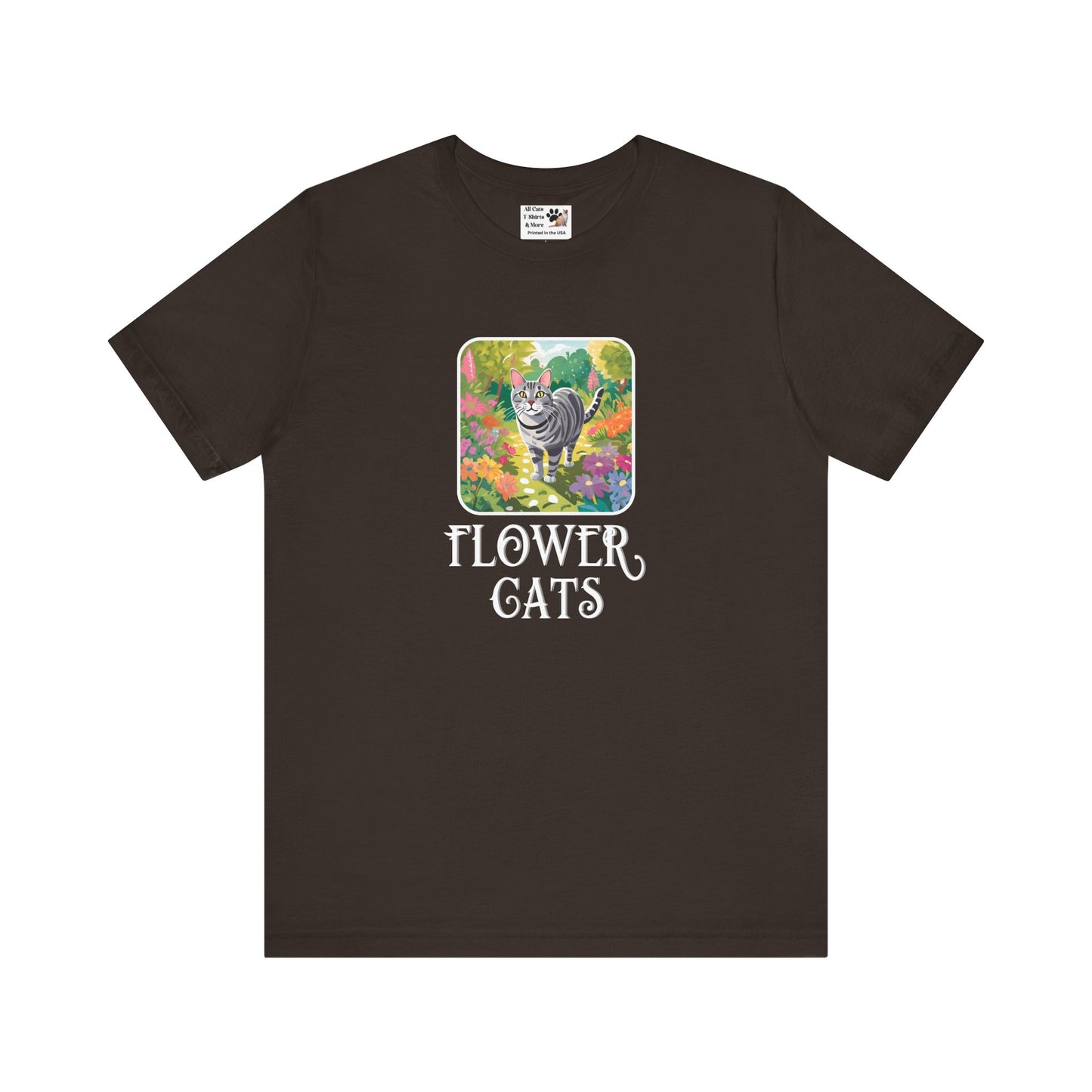 Flower Cats T-Shirts - (Flower Cats Tee #4, Cat in Wildflower Garden T-Shirt, Cat Mom Tee)