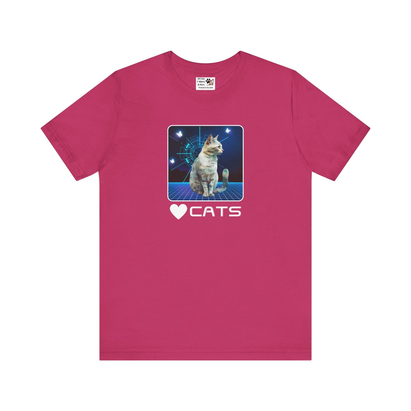"Heart Cats" or "Love Cats" Retro T‑Shirt  - (Futuristic Vintage Style Fun Cat Tee #1)